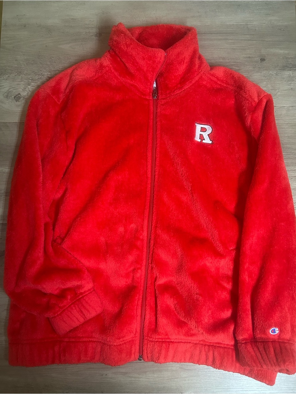 Champion Rutgers Red Plush Full-Zip Teddy Jacket